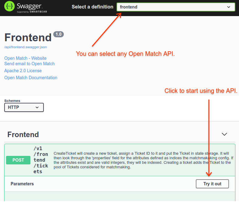 Swagger UI for Open Match